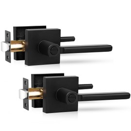 RAZCC Privacy Door Levers, 2 Pack Black Door Handles Heavy Duty Bed and Bath Door Knobs Interior Keyless Door Locksets, Reversible for Left & Right Handed Doors