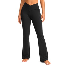 G Gradual Women's Flare Leggings Crossover Yoga Pants 29"/30.5"/32" High Waist Bell Bottom Pants for Women with Pockets(Black,30.5-M)