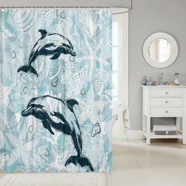 Feelyou Dolphin Bath Curtain Ocean Dolphin Shower Curtain Sea Animal Bathroom Shower Curtain Set for Kids Toddler Boys Girls Ocean Coastal Kids Bathroom Accessories 72"x72"