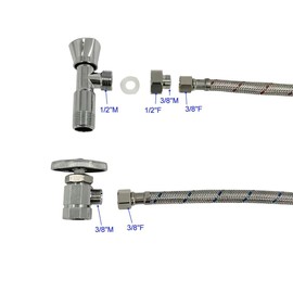 Klabb Sink Faucet Water Line Kit, 32" Flexible Braided Connector Hose with M10 Faucet End, 3/8 Compression Inlet, Includes Conversion Adapters & Install Tool for Vanity and Kitchen Sink Setup