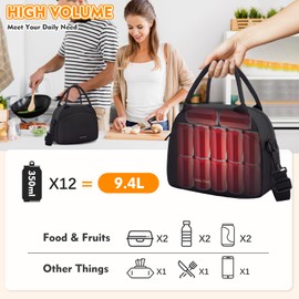 anyhow Lunch Bag for Women Men, 9.4L Lunch Bag with Strap, Leak Proof Cooler Insulated Lunch Bag, Lunch Bag for Work Travel Picnic School