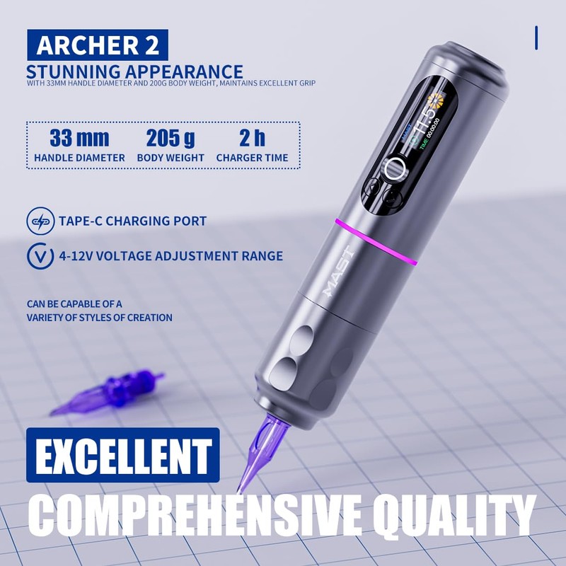 Mast Archer2 Wireless Tattoo Gun Rotary Pen Machine, Brushless Motor