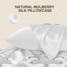 Natural Mulberry Silk Pillowcase for Hair and Skin with Hidden Zipper, Ultra Smooth and Soft Breathable Cooling Silk Pillow case, Gifts for Women Men, 50 x 75 cm 1pc (White)