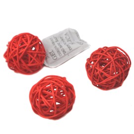 Set of 10pcs Wicker Rattan Balls Table Wedding Party Christmas Decoration (Diameter 2 Inch, Red)