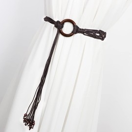 BAOKELAN Boho Woven Belts for Women Rope Braid Waist Belt for Dress Coffee