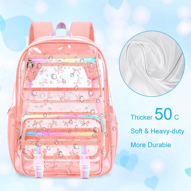 KLFVB 3PCS Clear Bookbag for Girls Heavy Duty, See Through