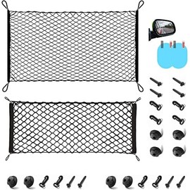 NEWYOUTH Bolsillo de Almacenamiento de Malla Red para Coche 2 Piezas, Ajustable y elástica para Almacenamiento, Red de Almacenamiento Elástico del Maletero Auto,Universal para Coche, Vehículo, SUV
