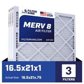 Filter King 16.5x21x1 Air Filter | 3-PACK | MERV 8 HVAC Pleated A/C Furnace Filters | MADE IN USA | Actual Size: 16.5 x 21 x .75"