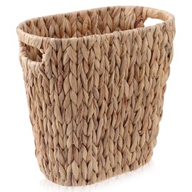 COMNICO Wicker Trash Can, Handwoven Wicker Waste Basket with Built-in Handles Bathroom Garbage Slim Trashes Bin Water Hyacinth Trash Can for Bedroom Bathroom Kitchen Office