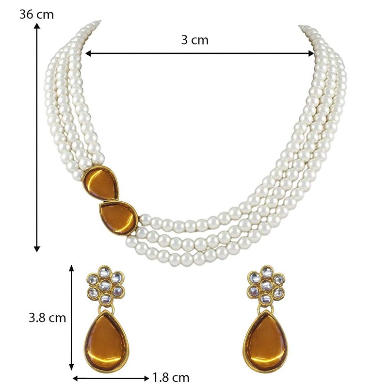 Aheli Pearl Mala Collar de oro con pendientes para mujeres