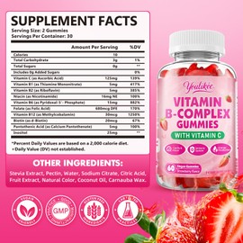 Youlikee Vitamin B-Complex Gummies for Women & Men, Methyl B12, B1, B2, B3, B5, B6, B7 & B9 - Vitamin B Complex with Vitamin C Supports Energy & Immune Function, Strawberry Flavor, 60 Count