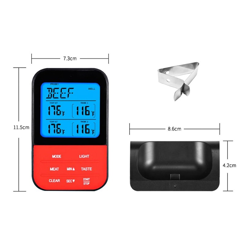 ANCLLO Dual Probe Digital Thermometer Wireless Programmable Temperature Gauge Meter