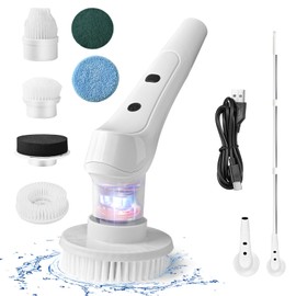 Cleaning Brush for Bathroom Floor Tile with 6 Replaceable Brush Heads and Adjustable Extension Handle