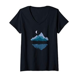 Womens Camping Lake Mountains Hiking Nature Outdoors V-Neck T-Shirt