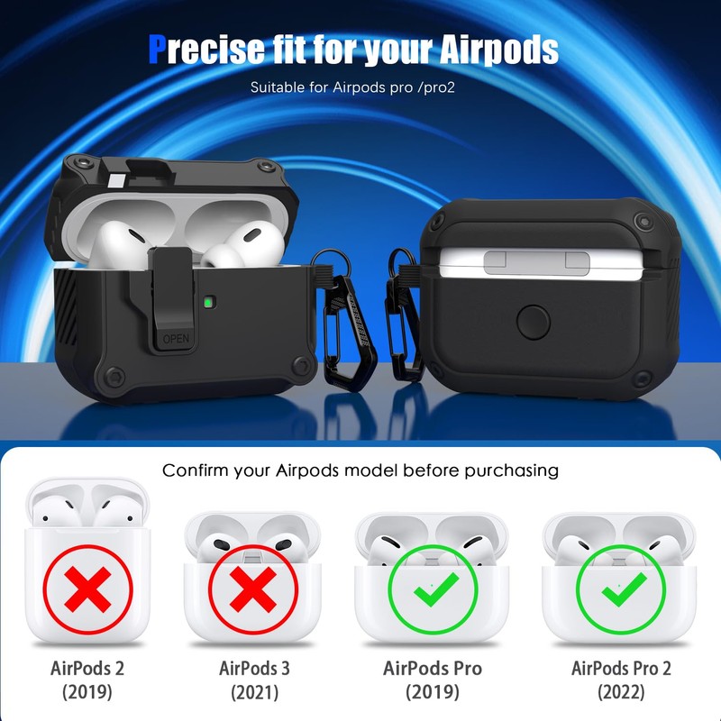 RFUNGUANGO AirPods Pro 2nd/1st Generation Case Cover with Secure Lock