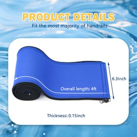 ODDMUCK 4FT Pool Handrail Covers, 48IN Patio Railing Cover with Zipper, Sleeve for Swimming Pools Inground Ladder Stand Hand Rail, Anti-Slip Cool Touch Heat Resistant, Blue