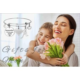 Gifts for Mom, Letter M Initial Bracelets Mom Birthday Gifts from Daughters Best Mom Gifts Remember I Love You MOM Charm Bracelets Mother's Day Valentine's Presents for Mom Birthday Gifts for Mom
