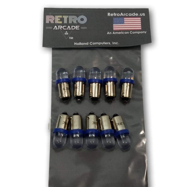 RetroArcade.us 10 Pack Blue Pinball 6.3 Volt AC LED Round Replacement Bulbs 44/47 Bayonet Base BA9S