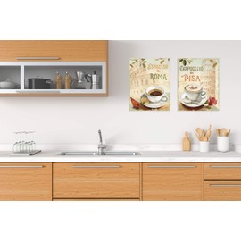 Vintage-Style Roma Colliseum and Leaning Tower of Pisa Coffee Set by Lisa Audit; Kitchen Decor; Two 11x14in Poster Prints