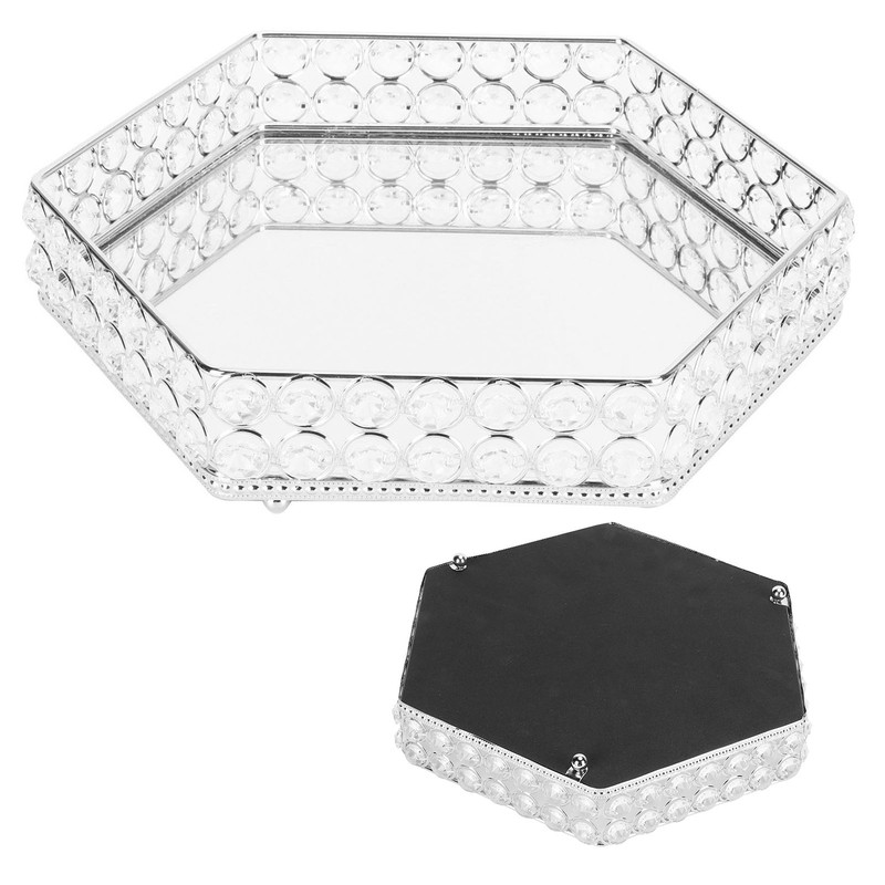 Crystal Tray Mirror Hex Shaped Multifunctional Dessert Pastry Fruit Storage