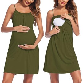 Ekouaer Sleepwear for Womens Nursing Dress Lady Maternity Nightgown Breastfeeding Dress Army Green