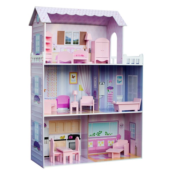 Olivia's Little World - Baby Doll Wooden Nursery Center DollHouse, Farm House Wooden Pretend Play Dolls House Kit, Dreamland Doll Furniture with Accessories for Kids Child Toddlers - Pink/Purple