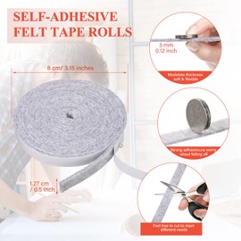 4 Rolls 120 Inch Felt Strip with Adhesive Backing Felt Tapes Furniture Felt Strip Rolls Self Stick Heavy Duty Polyester for Protecting Furniture and DIY Adhesive (Gray, 0.5 Inch)