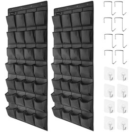 TidyMaster 2 Pack 28 Large Pockets Hanging Shoe Organizer Over The Door Shoe Rack for Closet Door Storage Shoe Holder Hanger.8+8Hooks.Imitation linen Gray