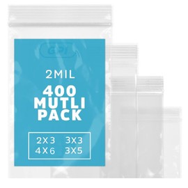 Assorted Clear Plastic Zip Bags - GPI 400 Pack - 2 Mil, 4 Sizes, 2"x3", 3"x3", 3"x5", 4"x6", Strong & Durable Poly Baggies, Resealable Zip Top Lock for Jewelry, Storage, Packaging & Shipping.