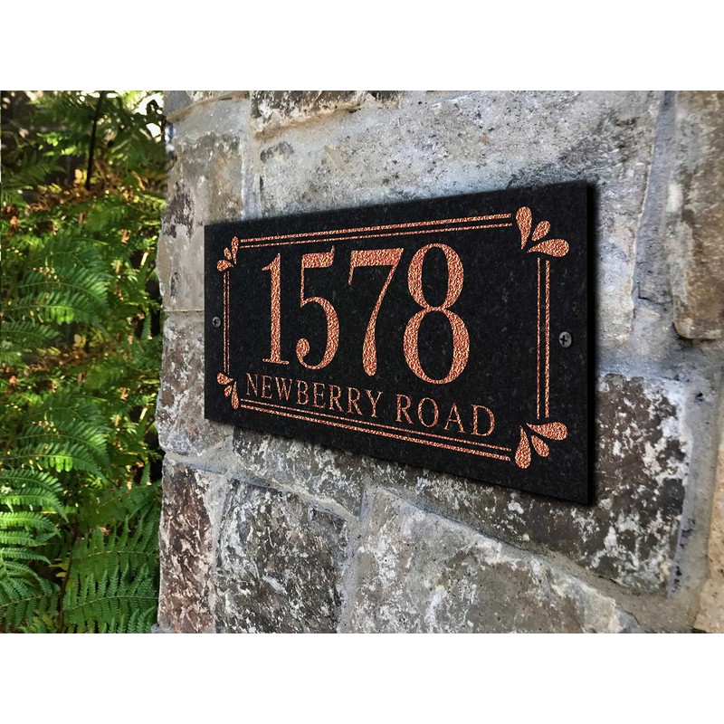 THE SPRING LEAF Stone Address Plaque With Engraved Numbers. Address