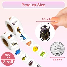 UVUXO 600 Pcs Insect Stickers for Kids- 1.5 Inch Round Stickers Roll 16 Tyles Bug Kindergarten Sticker Teacher Sticker for Kids Birthday Party School Reward Giveaways