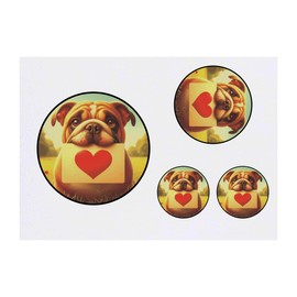 4 x 'Bulldog Love Note' Temporary Tattoos - Water Resistant, Skin-Safe, Non-Toxic Transfers, Mixed Sizes (TO00084100)