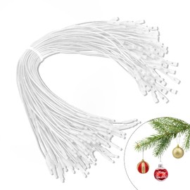 Christmas Ornament Hangers String, 100 Pcs PreCut Ornament Hook for Christmas Trees, Ornament String White, Safe Ornament Ribbon Hangers for Xmas Holiday Party Hanging Decorations with Snap Fastener