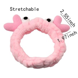 Pink Crab Headband Hairband for Women Cute Skincare Spa Headbands for Washing Face Crabs Head Band Wraps for Women Girls Makeup Shower Hairband for Sports Yoga Cartoon Hair Accessories for Women Girl