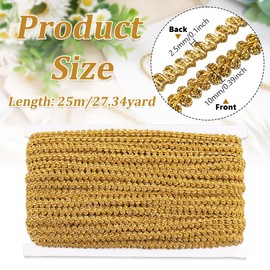 FINGERINSPIRE 27 Yards Metallic Braid Lace Trim Gold Sewing Centipede Braided Lace 3/8" Wide Decorated Gimp Trim DIY Craft Sewing Accessories for Wedding DIY Clothes Jewelry Crafts Home Decor