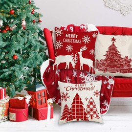 Uoxmiy 8 Set Christmas Cushion Covers, 45x45cm Christmas Print Cushions, Pillows Covers for Home Indoor Decor, Bedroom, Living Room Sofa