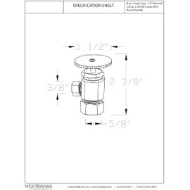 Westbrass A105-12 Round Handle Angle Stop Shut Off Valve, 1/2" Copper Pipe Inlet with 3/8" Compression Outlet, Oil Rubbed Bronze