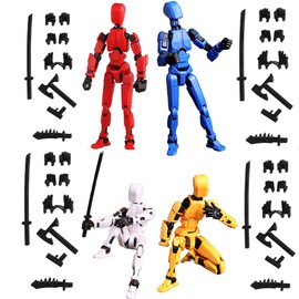 YICHENZHAOXING T13 Robot Action Figure Fidget Toys for Boys Anime Figures with Multi Movable Joints Toys for Kids Action Figures Set 4PCS(Red+Blue+White+Yellow)