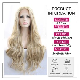 AFBeauty Blonde Wavy Wig for Women Highlight Blonde Synthetic Lace Front Wig Long Wavy Piano Colour Glueless Wig Heat Resistant Fibre Replacement Wig