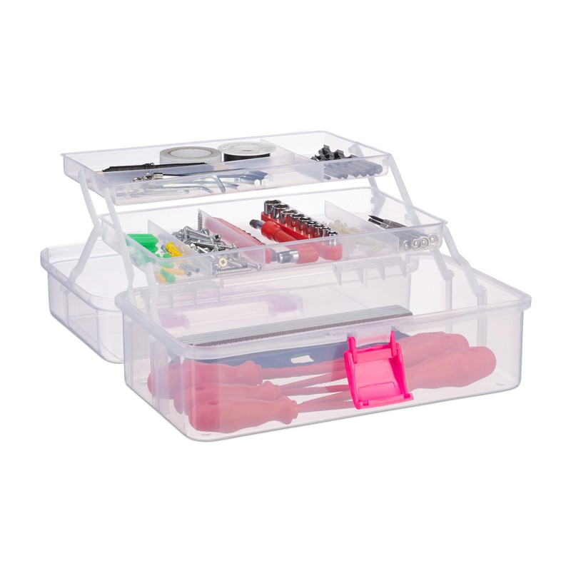 Relaxdays 1 x Transparent Plastic Box, 9 Compartments, Tool Box,