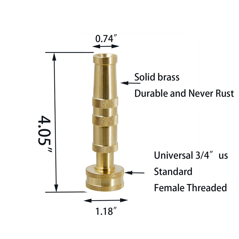 Solid Brass Adjustable Torsion Hose Nozzle 4" Heavy Duty Brass