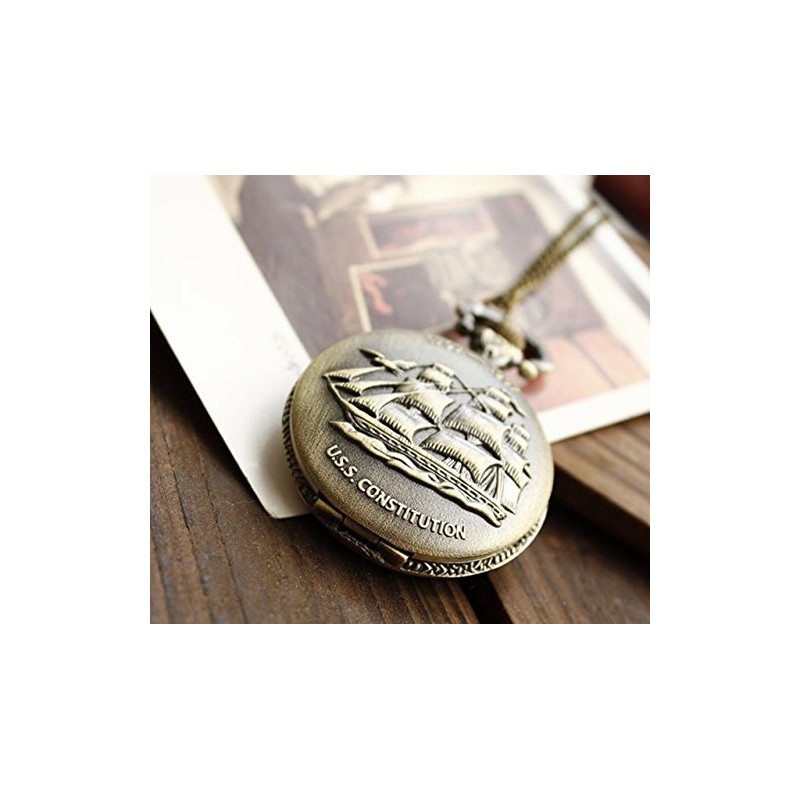 Infinite U Ancient Sailboat/Warships/Pirate Ship Big Quartz Pocket Watch Arabic