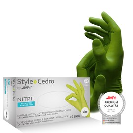 AMPri Med-Comfort Cedro Nitrile Gloves, Green, Pack of 100, Size XS, Powder-Free, Style Cedro Disposable Gloves, Disposable Gloves in Sizes XS, S, M, L, XL