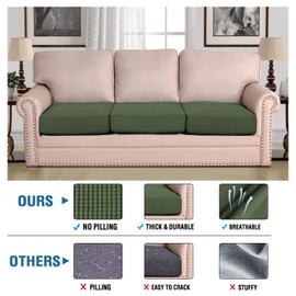 H.VERSAILTEX Super Stretch Individual Seat Cushion Covers Sofa Covers Couch Slipcover Sets Thick Jacquard Textured Twill Fabric (3 Piece Sofa Cushion Covers, Bronze Green)