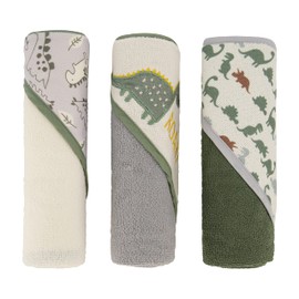 Cudlie Cudlie Buttons & Stitches Baby Boy 3 Pack Rolled/Carded Hooded Towels in Dino Roar Print (GS71721)