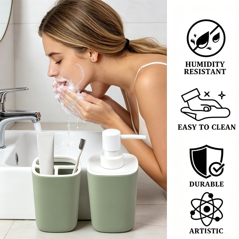 2PCS Bathroom Accessories Set, Sage Green Soap and Toothbrush Holder