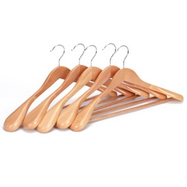 JS Hanger Wooden Hangers 6 Pack, Heavy Duty Wide Shoulder Wood Coat Hangers for Closet, Smooth Finish Wooden Suit Hanger with Non Slip Pants Bar, Sturdy Wood Clothes Hanger, Natural