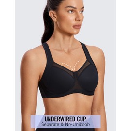 SYROKAN High Impact Sports Bras for Women High Support Unlined Underwire Racerback No Uniboob Workout Bra Black 34D