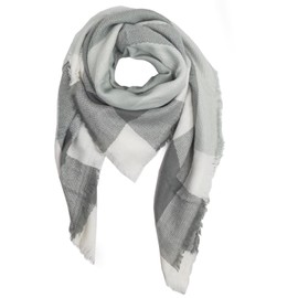 Alster Herz * XXL Triangular Scarf Women's Winter Checked Triangle Scarf Neckerchiefs Checked Knitted Scarf Oversized Warm Cuddly Soft Blanket Scarf, Grey-d16