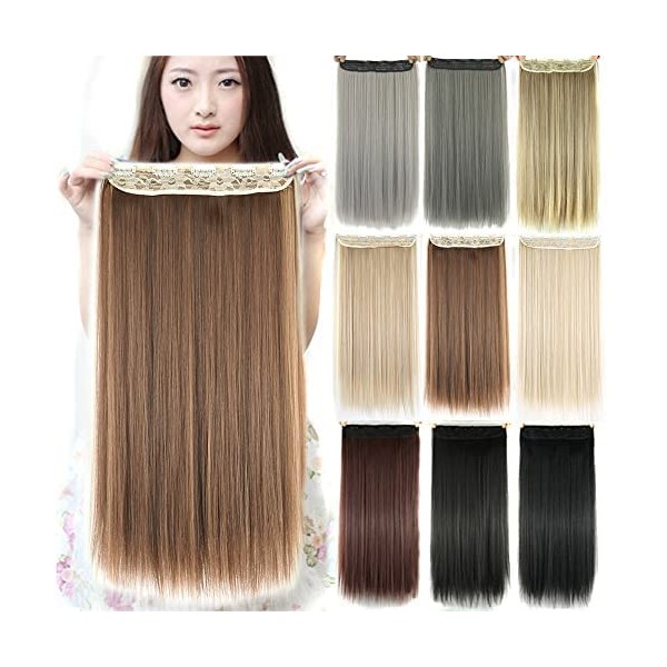 IMISSU Long Natural Thick Hair Straight Clip-in on Synthetic Hair Extensions Hairpieces for Women (24 Inches, Layer Brown Mix Copper)